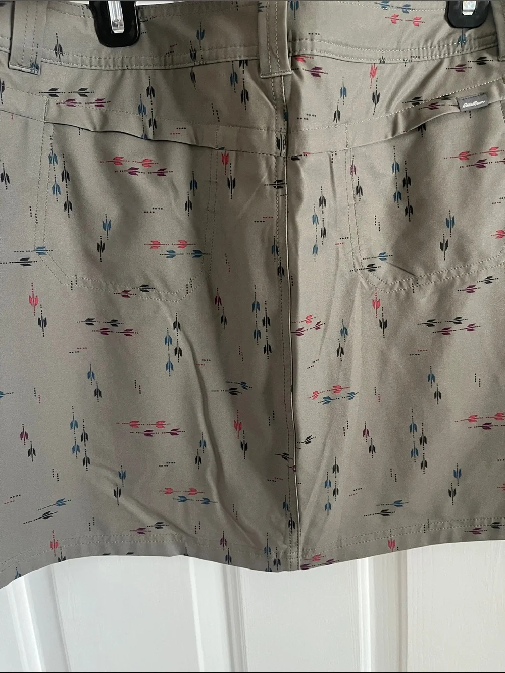 Eddie Bauer Olive Green Mini Skort with Navy and Red Motif